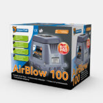 Verpackung des Koi Pro Air Blow 100 mit Energieeffizienz und Belüftungsdetails für Teiche.